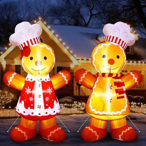 GOOSH 6ft Christmas Inflatable - Gingerbread Man In Hot Cocoa Mug With Built-in LED Lights