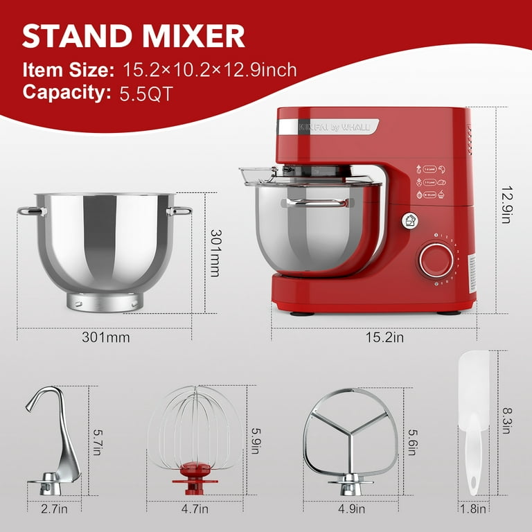 WHALL Stand Mixer - 5.5Qt 12-Speed Tilt-Head Electric Kitchen