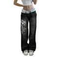 thumbnail image 3 of Women Y2K Wide Leg Jeans Baggy High Waisted Vintage Printing Wide Leg Denim Pants Loose E-Girl Trousers Streetwear, 3 of 6