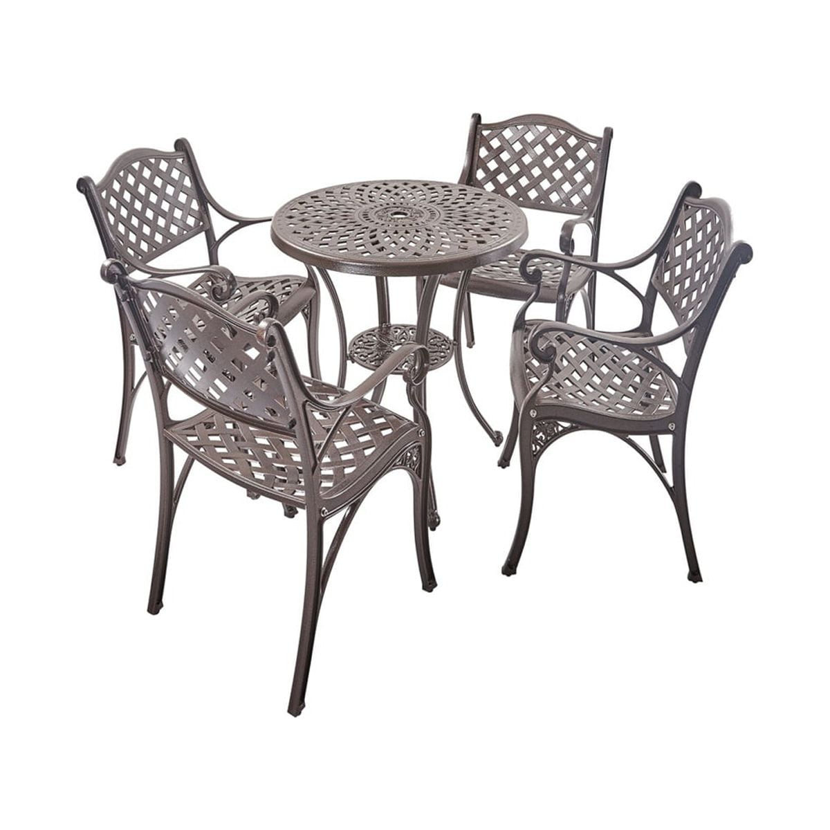 Kepooman 5-Piece Cast Aluminum Patio Dining Set, Garden Table w/ Umbrella Hole - Bronze Kepooman 5-Piece Cast Aluminum Patio Dining Set, Garden Table w/ Umbrella Hole - Bronze