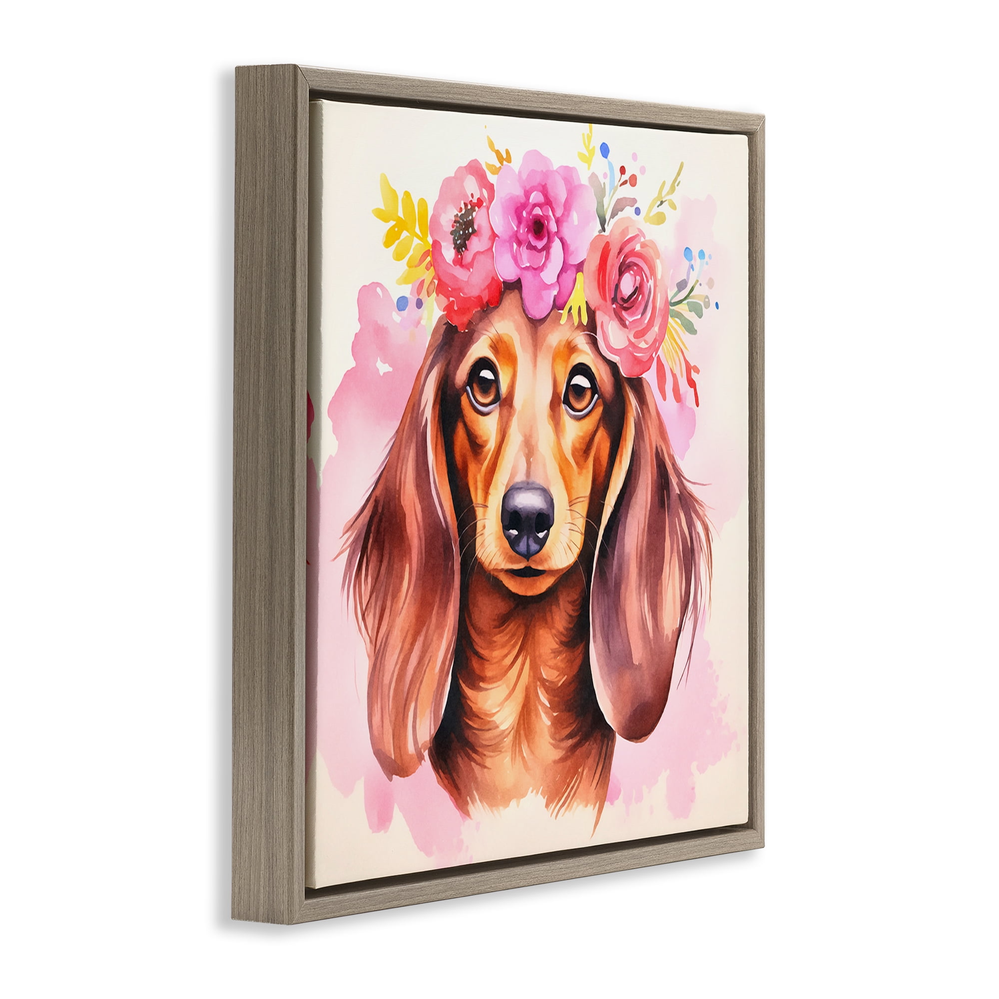 Stupell Industries Boho Wiener Dog Dachshund Animals Painting Brown Floater Framed Canvas Art Print Wall Art, 18 x 18