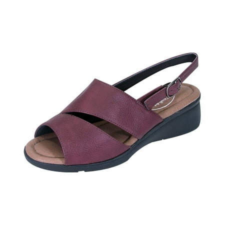 

24 HOUR COMFORT Sierra Women Wide Width Dressy Slit Upper Slingback Buckle Sandal RED 7