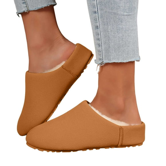 Rokment Sabots à Enfiler Bottes de Neige pour Femmes avec Doublure en Molleton Hiver Chaudes Mode Mules Bottillons en Suède Duveteux Pieds Nus Intérieur Extérieur Chaussures de Maison Brun Taille 8.5