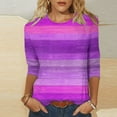 thumbnail image 5 of Womens 3/4 Sleeve Tops, Ladies Trendy Striped Graphic Print Crewneck Tshirts Base Tee Casual T-Shirts, Pink-A L, 5 of 6