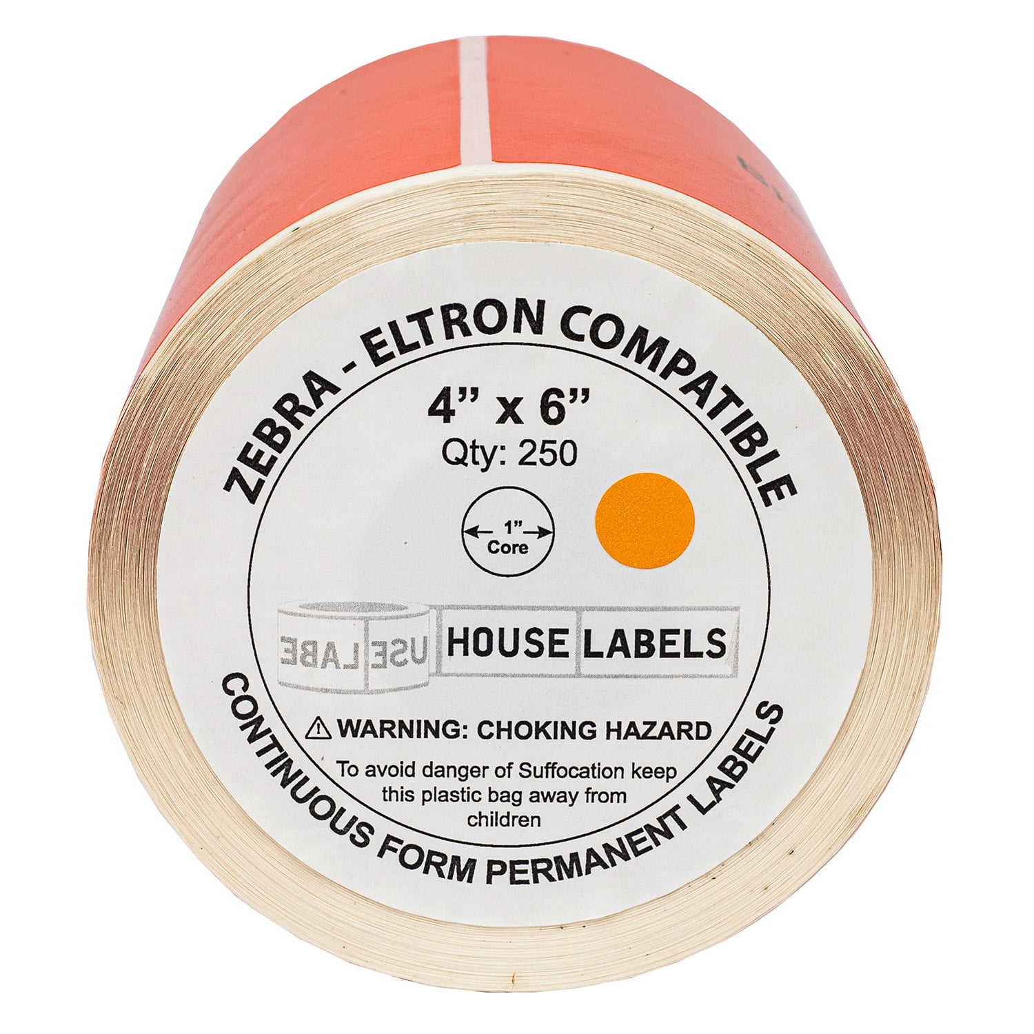 HOUSELABELS 4" x 6" Orange Shipping Labels on 1" Core Compatible With Zebra and Rollo Printers, 20 Rolls / 250 Labels per Roll