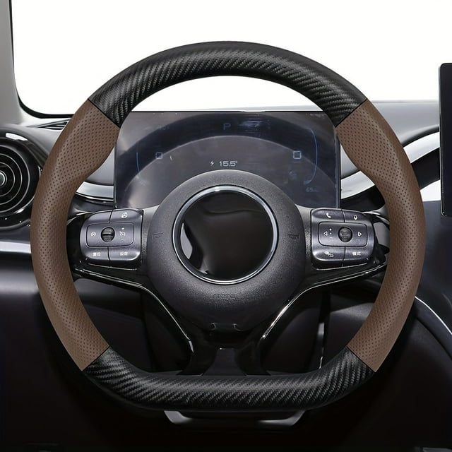 Ce Couvercle de Volant Texturé en Fibre de Carbone Convient aux Modèles BYD d'Une Taille de 37-38,5 Cm/14,56-15,16 Po, Présentant un Design Rond en Forme de D.