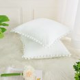 thumbnail image 2 of REGALWOVEN Velvet Pillow Cover with Pompoms for Sofa Bed 2PCS Snow White 20x20Inch, 2 of 7