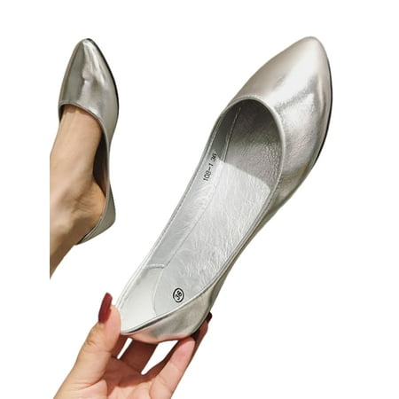 

Eloshman Women s Dress Shoe Soft Sole Flats Comfort Flat Shoes Party Lightweight Non-slip Ballet Fashion Slip-Ons Silver 8.5