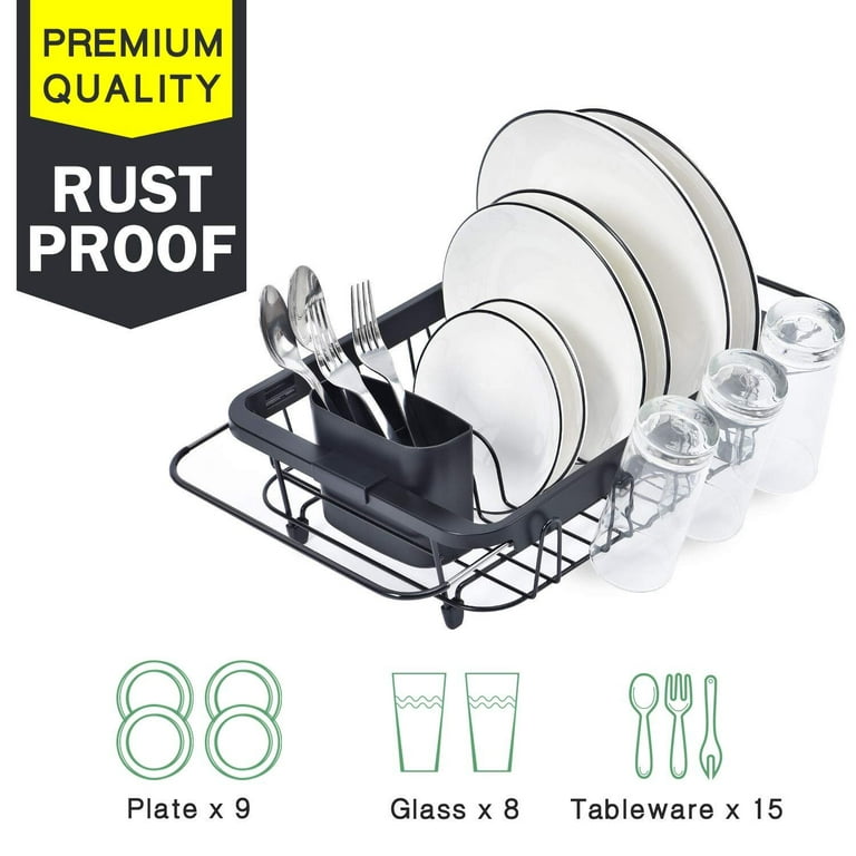 ACMETOP Dish Drying Rack, Expandable Large Dish Rack for Kitchen Counter,  Rustproof Dish Dryer Rack with Drainboard, Cutlery & Cup Holders, Dish  Drainer for Dishes, Knives, Spoon, Silver 