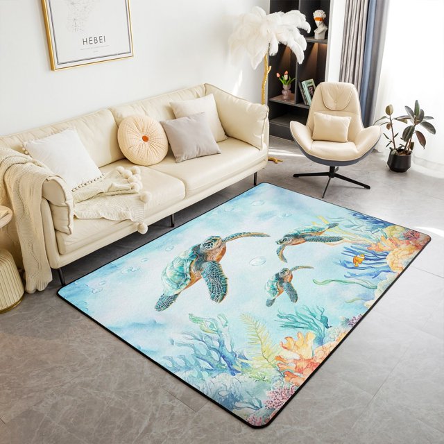 Erosebridal Sea Turtle Rugs For Bedroom 5x7 For Teens,Marine Wildlife Living Room Rug,Sea Animal Bedroom Decor