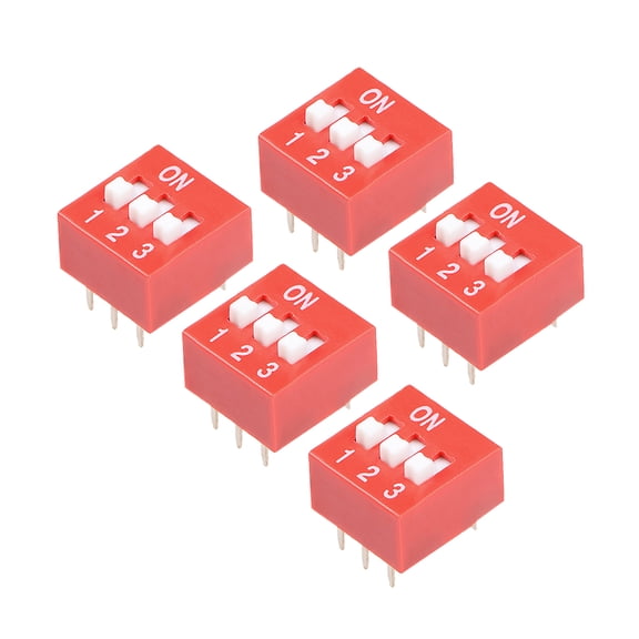 5 Pcs Red DIP Switch 1 2 3 Positions 2.54mm Pitch for Breadboards PCB