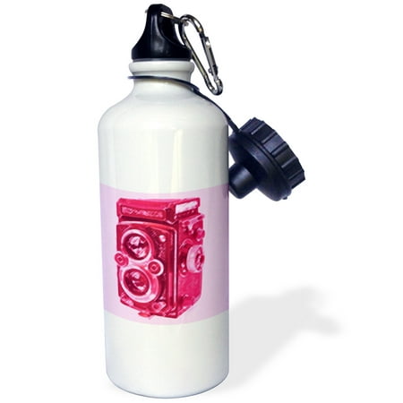 3dRose Picture of a Vintage brown Twin Lens reflex TLR pink camera, Sports Water Bottle, 21oz