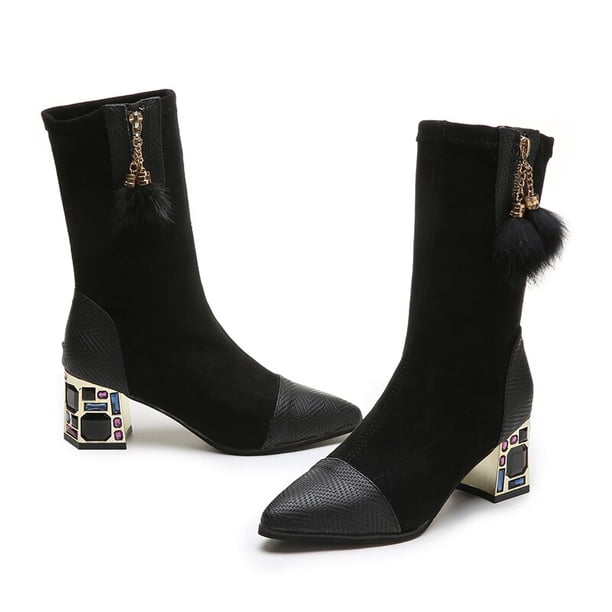 Botas de mujer 2022, botas elásticas de tacón alto para otoño, botas de calcetín con bloques de colores y cremallera a la moda para mujer39 Gao Jinjia LED