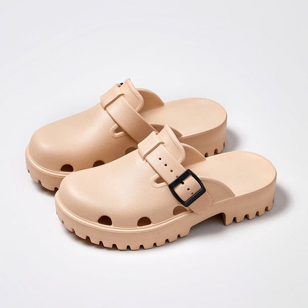 2024 nuevos tacones zuecos para mujer EVA sandalias caladas zapatos de calle chanclas ocio plataforma tacones cuadrados zapatillas modernas
