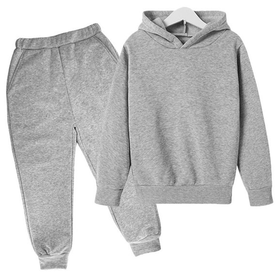 Bysome Toddler Girl Fall Outfits Size 9-10 Years Solid Color Outfit Set Hooded Collar Long Sleeve Pullover Casual Fashion Tops With Pants Winter Kids Clothes Grey
