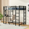 thumbnail image 2 of Bed Frames Loft Bed with Desk, Metal Loft Bed Twin Size, Loft Bed Frame with Desk and Storage Compatible with Boys Girls Teens, Black Bedroom Bed Frame,Adjustable Bed Base, 2 of 15