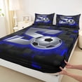 thumbnail image 4 of Castle Fairy 3D Metallic Letter S Soccer Print Bed Sheets 4-Piece, Futuristic Sports Graphic Full Size Sheets, Silver Black Blue,1 Fitted Sheet, 1 Flat Sheet and 2 Pillowcases, 4 of 6