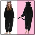 thumbnail image 2 of Black Cat Onesie Adult Animal Pajamas Cat Jumpsuit Homewear Sleepwear Zipper Hooded for Unisex, 2 of 9
