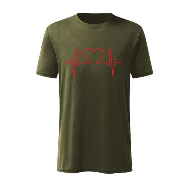 DPTALR Valentine's Day Casual Short-sleeved Solid Color Love Cardiogram Printed T-shirt