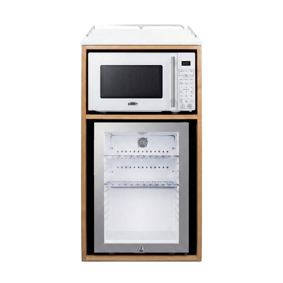Summit 21 Inch Coffee Station With Minibar and Microwave, 1.2 cu.ft. Refrigeration Capacity, Hospitality Cabinet, White, Stainless Steel - QCSMW1OAKW