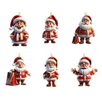 hulanddfd 6pcs Christmas Tree Ornaments 3.15"x2.95" Santa Claus 2D Pendant Xmas Tree Hanging Decorations for Xmas Tree and Car Rear View Mirrors Holiday Supplies And Gifts