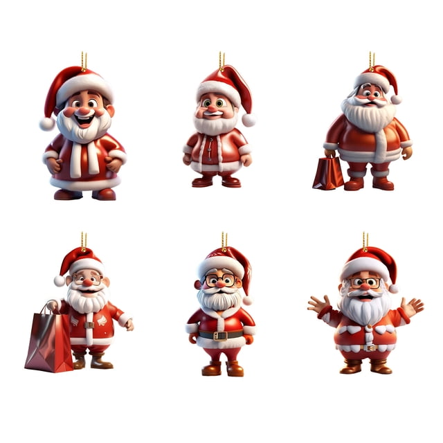 6 colgantes decorativos de Papá Noel para espejos retrovisores de coche, mochilas, decoración, artículos y regalos navideños.