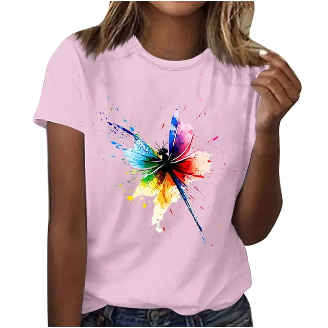 Mareep Blouse pour Femmes S-3TG T-shirt Imprimé à Col Rond Manches Courtes Haut à Col Rond en Solde, Cadeau