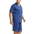 thumbnail image 4 of TKYCMSUAKI Men's Silk Pajamas Set Satin Button Down Short Sleeve Shirt Shorts 2 Piece Set Classic Sleepwear Loungewear 2024 Summer Nightwear Suit, 4 of 8