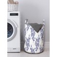 thumbnail image 3 of Botanical Laundry Bag, Demonstration of Floral Theme Natural Motifs Along Bluish Lilium Flowers, Basket with Handles Drawstring Closure for Laundromats, 13" x 19", Indigo and White, by Ambesonne, 3 of 4