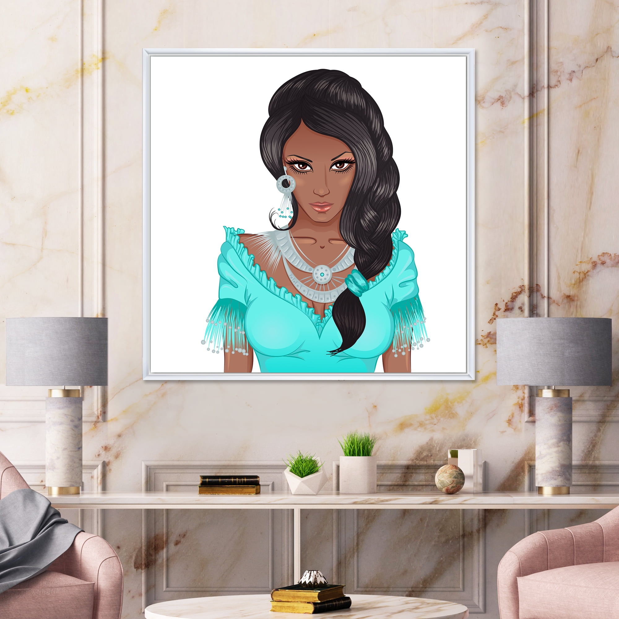 Designart 'Portrait Of Afro American Woman XVI' Modern Framed Canvas Wall Art Print