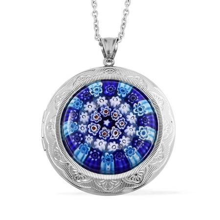 Murano Glass Leaf Pendant - Round Murano Millefiori Glass Stainless Steel Pendant Necklace for Women 20