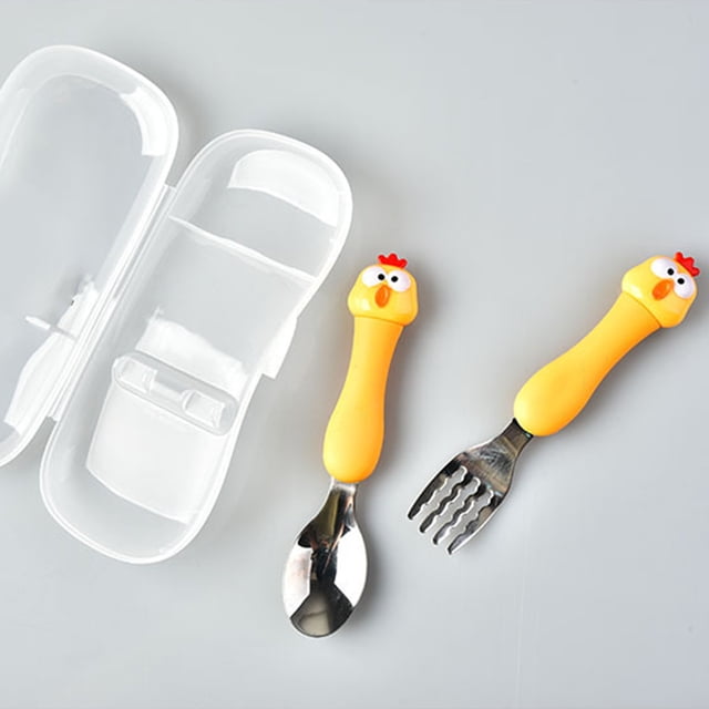Fork And Spoon Kit Baby Training Tableware Baby Fork Spoon Plastic Handle Stainless Steel Tableware For Children Feeding Training