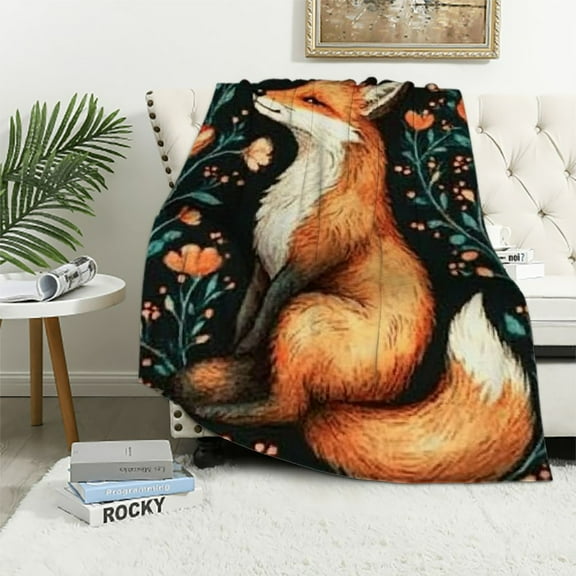 Patifu Fox Flowers Warm Lightweight Blanket Soft Fleece Throw Blanket for Living Rooms Sofa Decor Cow Gifts, All Seasons Super Soft Blanket 40x50in