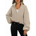thumbnail image 4 of Womens Fleece Jackets Zip Up Oversized Sweatshirts Winter Clothes Long Sleeve Crop Fall Outfits Khaki S, 4 of 8