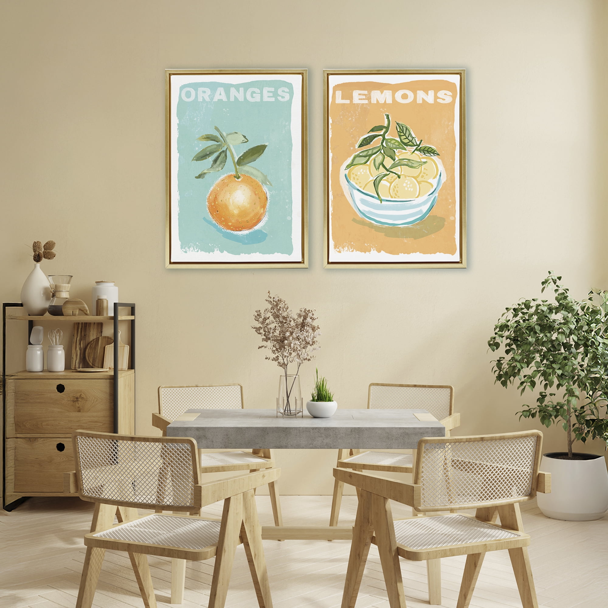 Stupell Industries Citrus Twist Motif 2 Piece Gold Framed Floater Canvas Set, design by Chad Barrett
