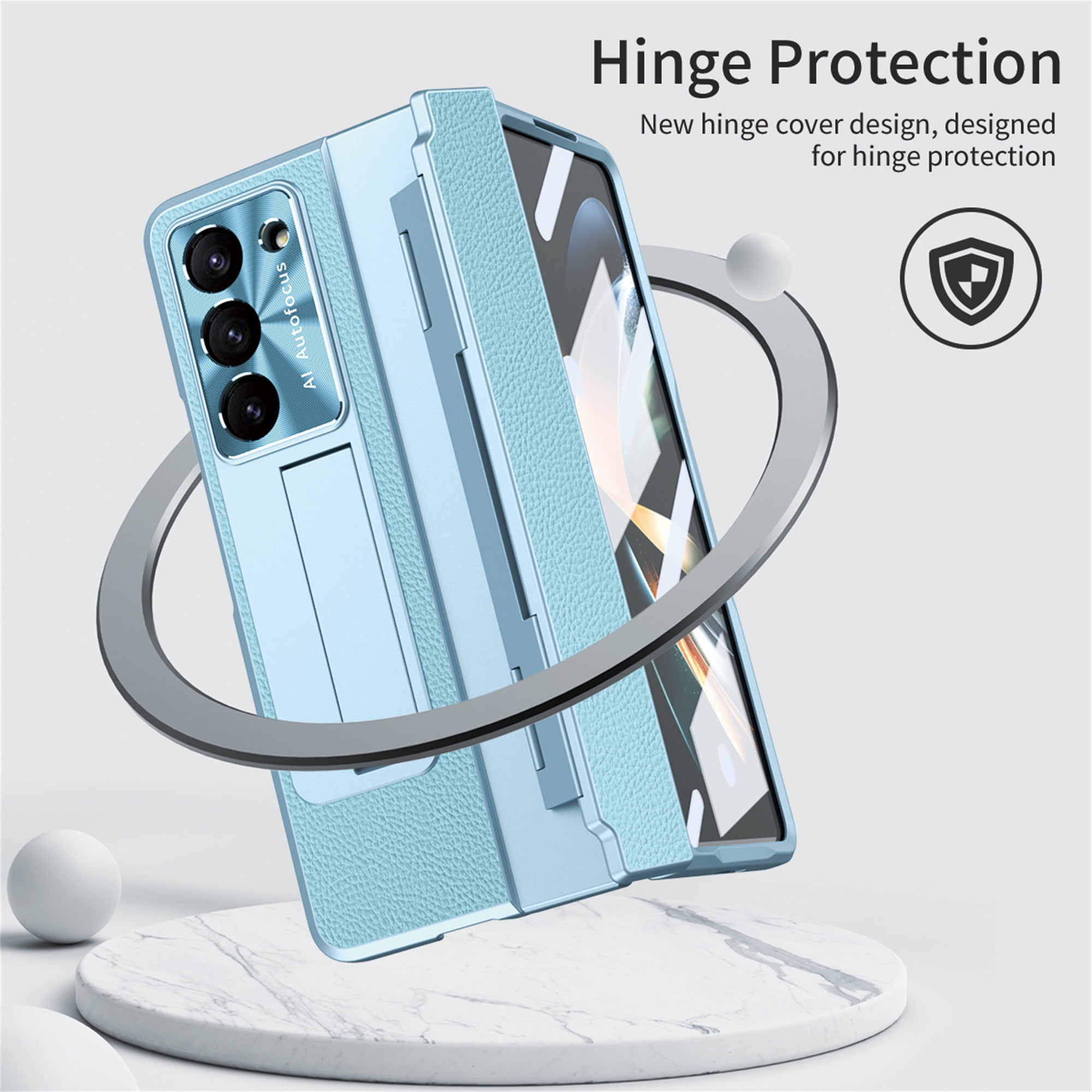 Allytech Galaxy Z Fold4 Case with Screen Protector, Kickstand Rugged Protective Shockproof Anti-Scratch Hinge Protection Phone Case for Samsung Galaxy Z Fold 4 - Blue