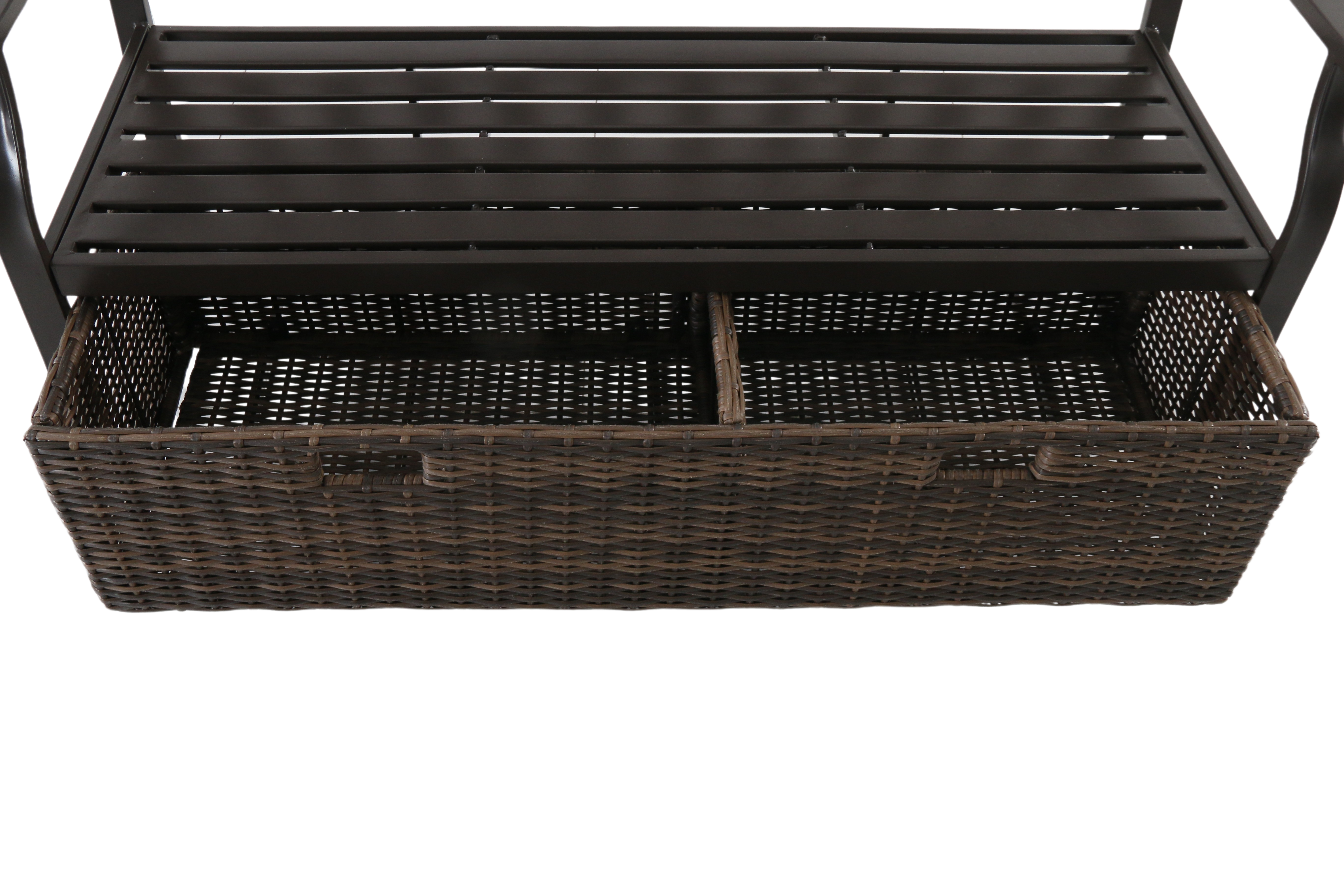 Better Homes & Gardens Camrose Farmhouse Steel Outdoor Bench with Wicker Storage Box, Bronze/Brown - image 5 of 11