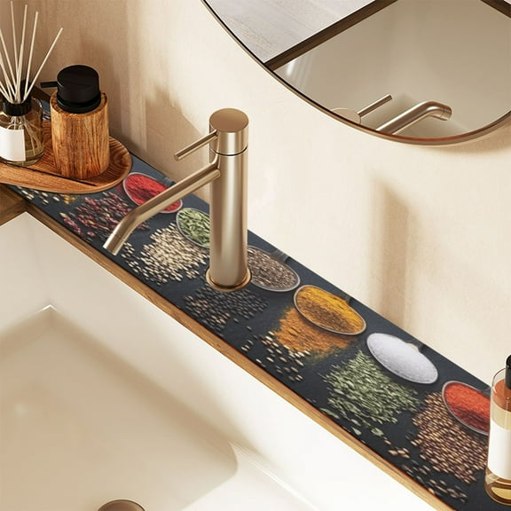 Faucet Mat for Kitchen Sink 30'' Sink Splash Guard Mat Super Absorbent Fast Drying Drain Pad Spices Artistic 2 Pack