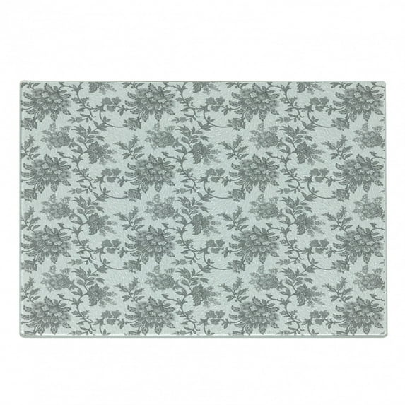 Floral Cutting Board, Monochrome Petals Traditional Nature Influences Essence Art Print, Decorative Tempered Glass Cutting and Serving Board, Small Size, Dimgray, by Ambesonne