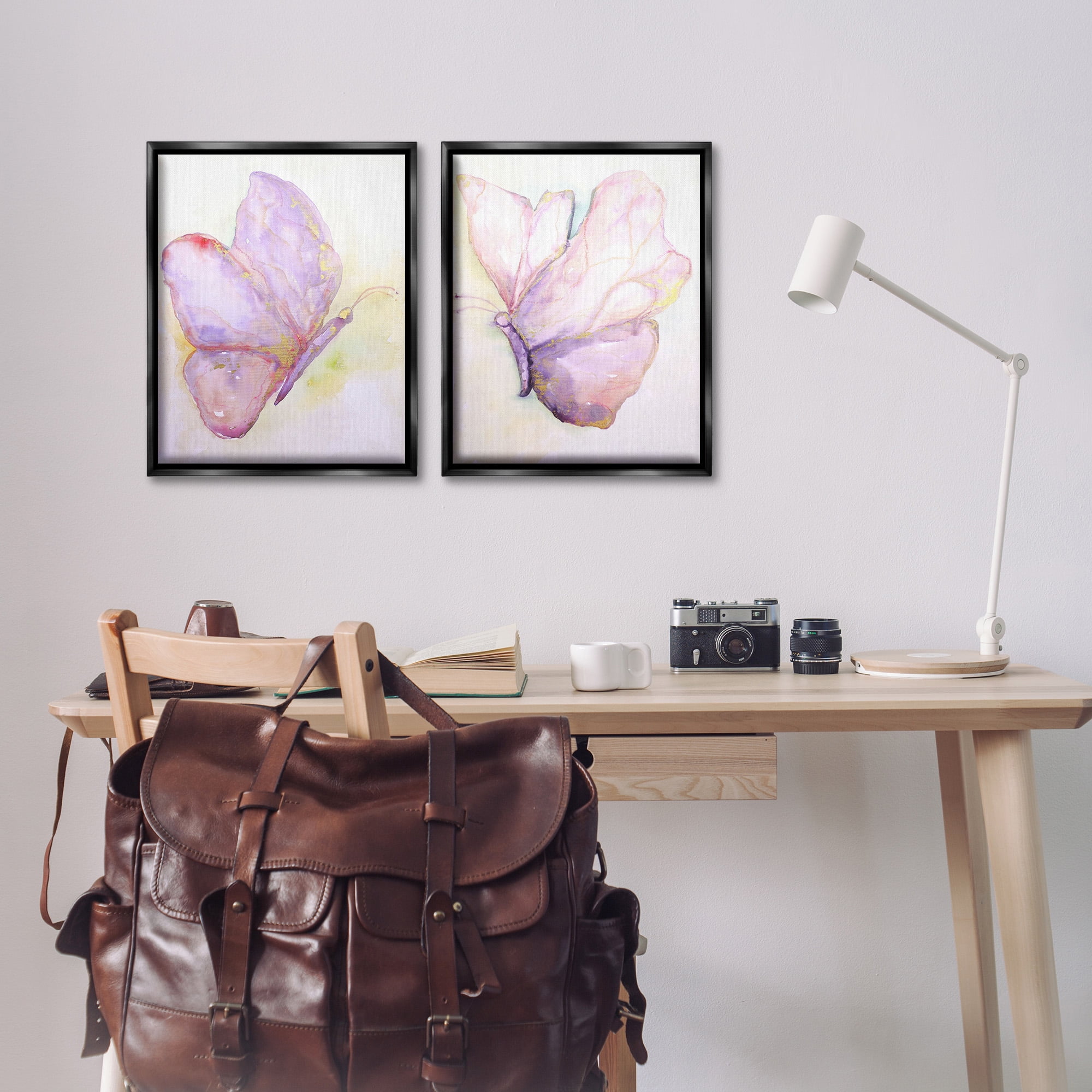 Stupell Industries Girls Glam Butterfly Wings Animals & Insects Painting Black Floater Framed Canvas Art Print Wall Art, 17 x 21, Set of 2
