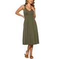 thumbnail image 2 of INSPIRE CHIC Women's Summer V Neck Wide Strap Sleeveless A-Line Casual Midi Dress M Army Green, 2 of 6