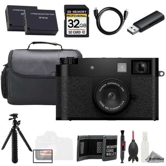 FUJIFILM X half Digital Camera (Black)   32GB   Extra Battery   Tripod- Value Kit (International Version)
