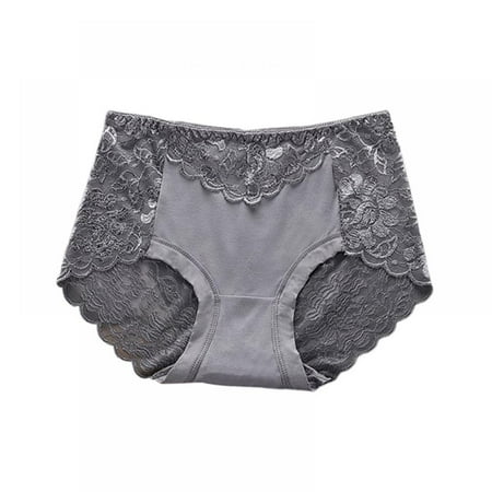 

Baywell Ladies Mid-rise Plus Size Lace Panties Sexy Back Cutout without Marks Belly Briefs Gray Tag 3XL/US 2XL