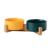 Ceramics Double Cats Dog Bowls Elevated cat food water bowls with yellow green