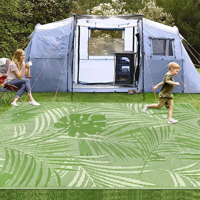 x Tropical Plastic Outdoor Patio Rug All Weather Outdoor Carpet Reversible Portable Lightweight Outdoor Mats for Patio Camping RV()