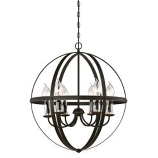 6 Light Chandelier Oil Rubbed Bronze Finish with Highlights and Clear Glass Candle Covers