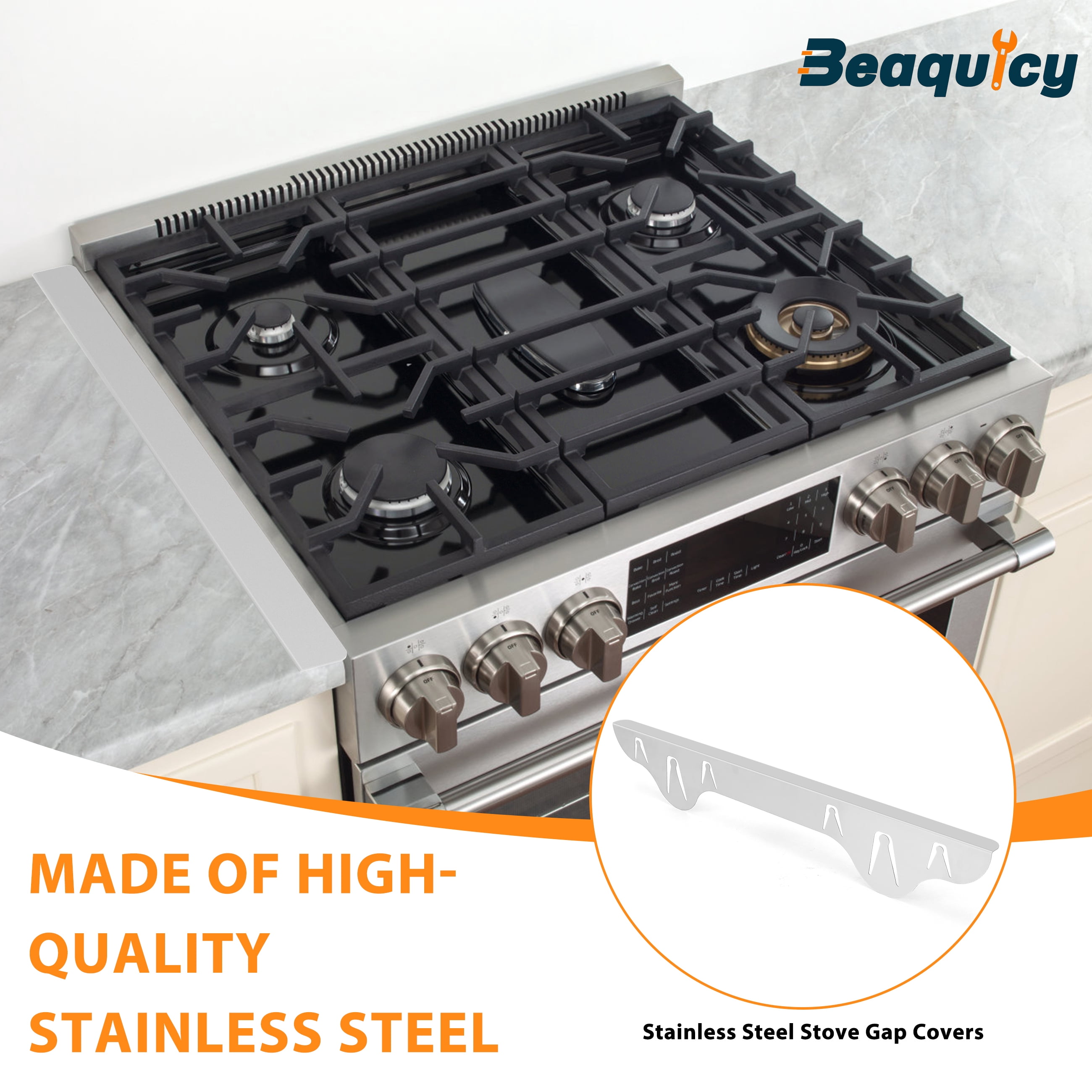 Beaquicy Stainless Steel Stove Gap Cover  for Kitchen Heat Resistant Stove Counter Guard Cover,2 Pack
