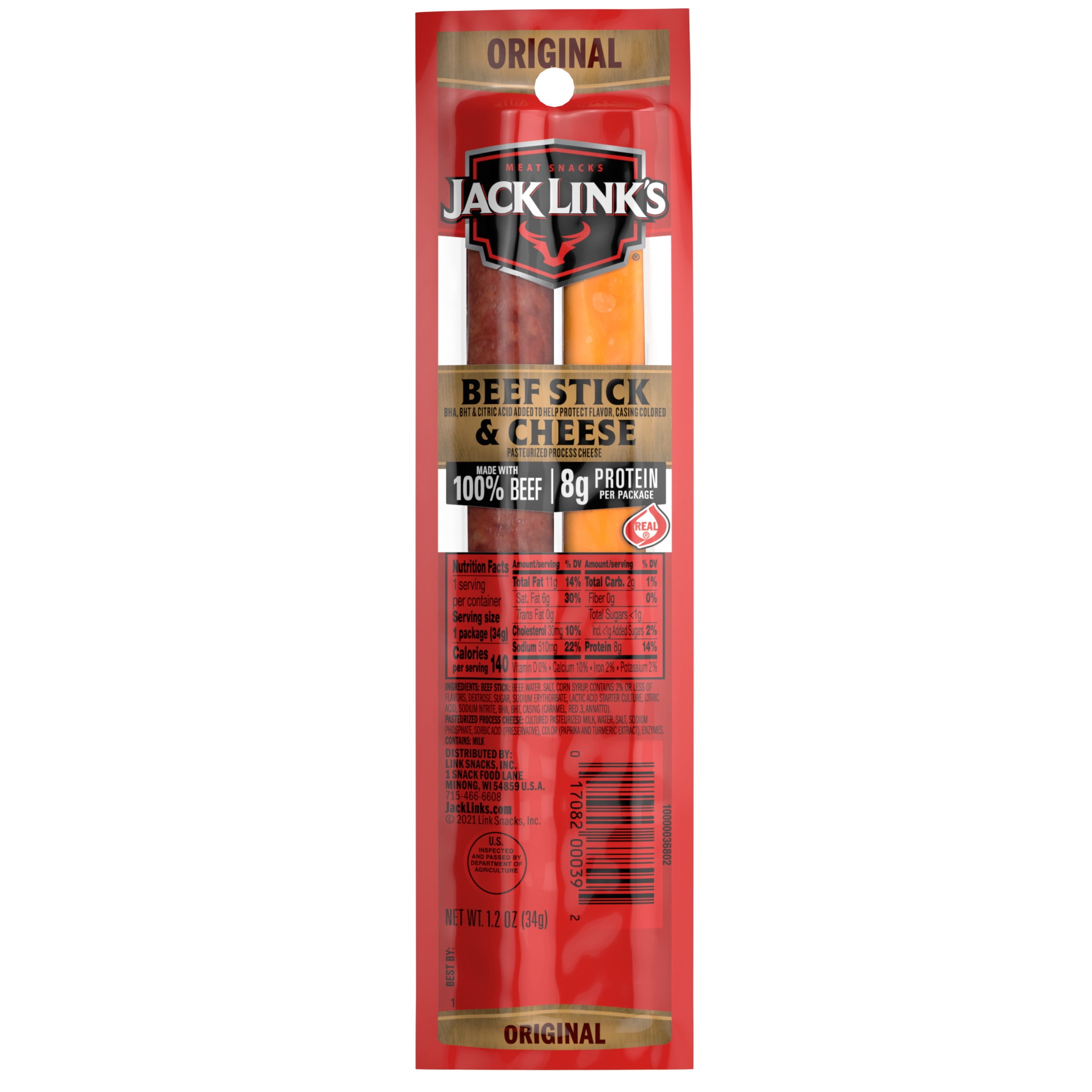 (10 pack) Jack Link's Snack Sticks, Protein Snack, All American Beef & Cheese Combo, 1.2oz