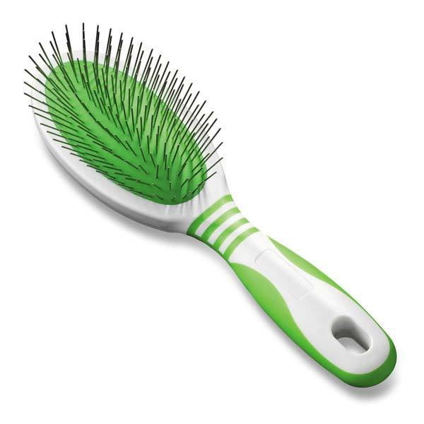 Dog Grooming Pin Brush Ergonomic Grip Handle White Green 2 Sizes To