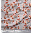 thumbnail image 1 of Soimoi Gray Rayon Fabric Tree Stump & Fox Animal Print Sewing Fabric Yard 56 Inch Wide, 1 of 5